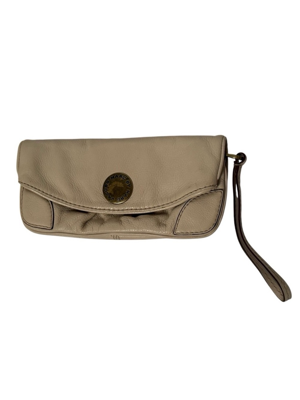 Marc By Marc Jacobs Wristlet Clutch Bag Cream Leather Magnet Flap Close